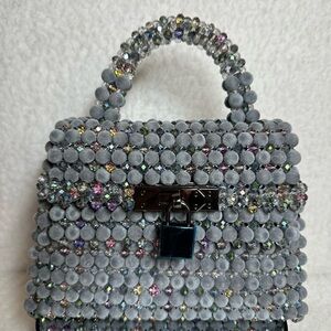 Elegant Gray Beaded Handbag
